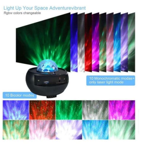 Otočný projektor Hudobná skrinka pre deti 3+ Hviezdnate nebo 10 farieb + Nočná lampička + Reproduktor pre MP3