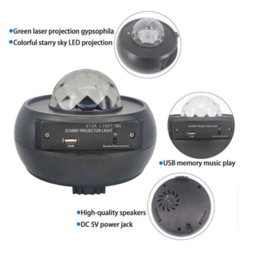 Otočný projektor Hudobná skrinka pre deti 3+ Hviezdnate nebo 10 farieb + Nočná lampička + Reproduktor pre MP3
