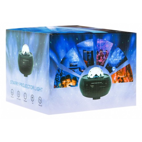 Otočný projektor Hudobná skrinka pre deti 3+ Hviezdnate nebo 10 farieb + Nočná lampička + Reproduktor pre MP3