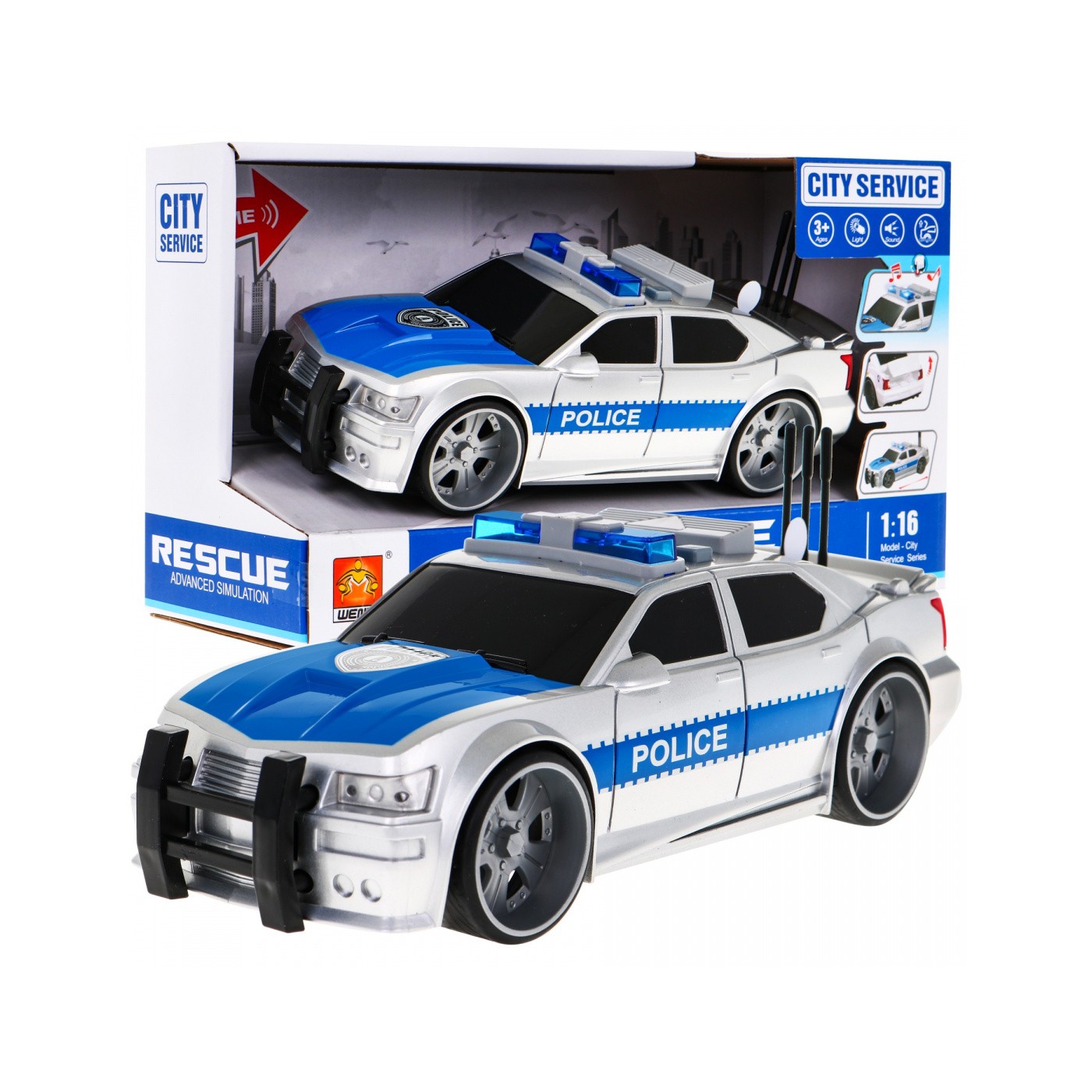 Interaktívne policajné auto pre deti 3+ Model auta 1:16 Svietiace efekty + Zvuky