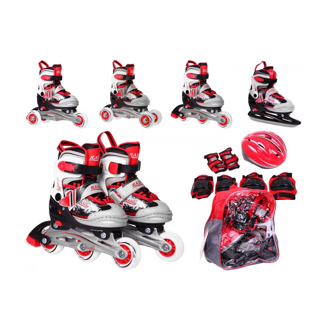 Inline korčule,  Sada 4v1 27-30 Červené