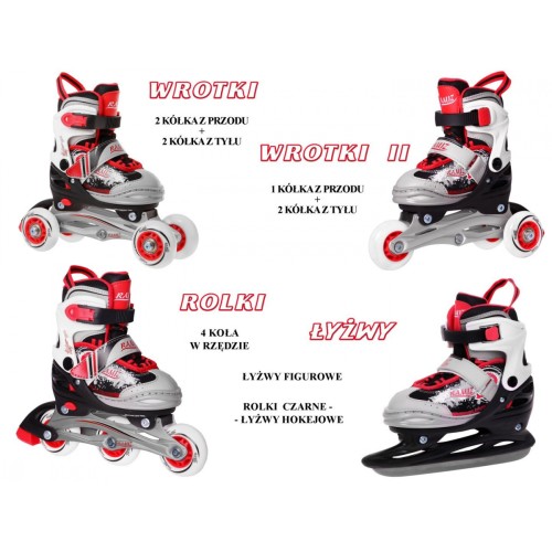 Inline korčule,  Sada 4v1 27-30 Červené