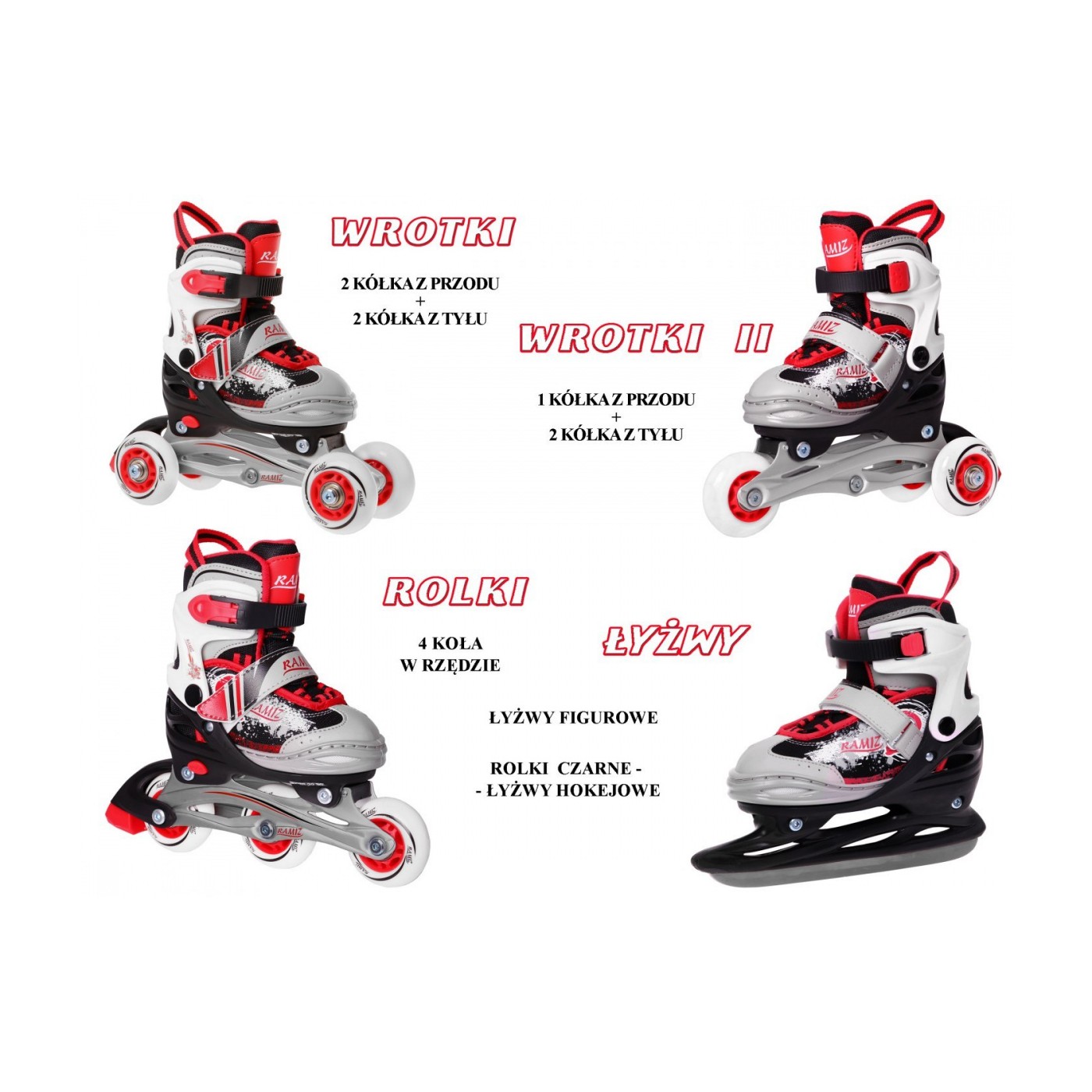 Inline korčule,  Sada 4v1 27-30 Červené