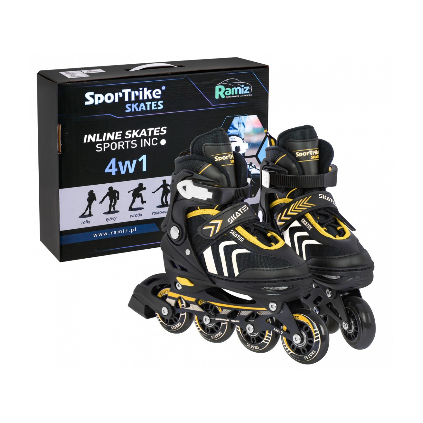 Sada 4v1 dvojradové korčule pre deti Veľkosť 29-33 Žltý