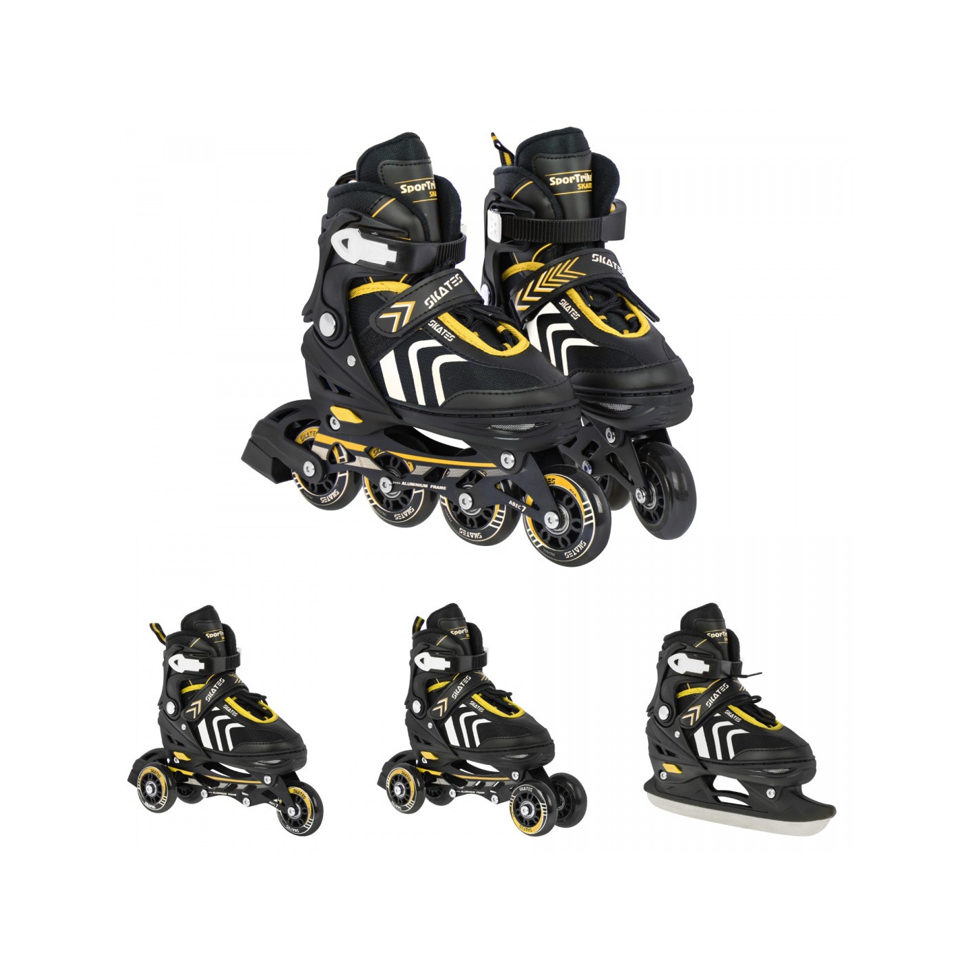 Sada 4v1 dvojradové korčule pre deti Veľkosť 29-33 Žltý