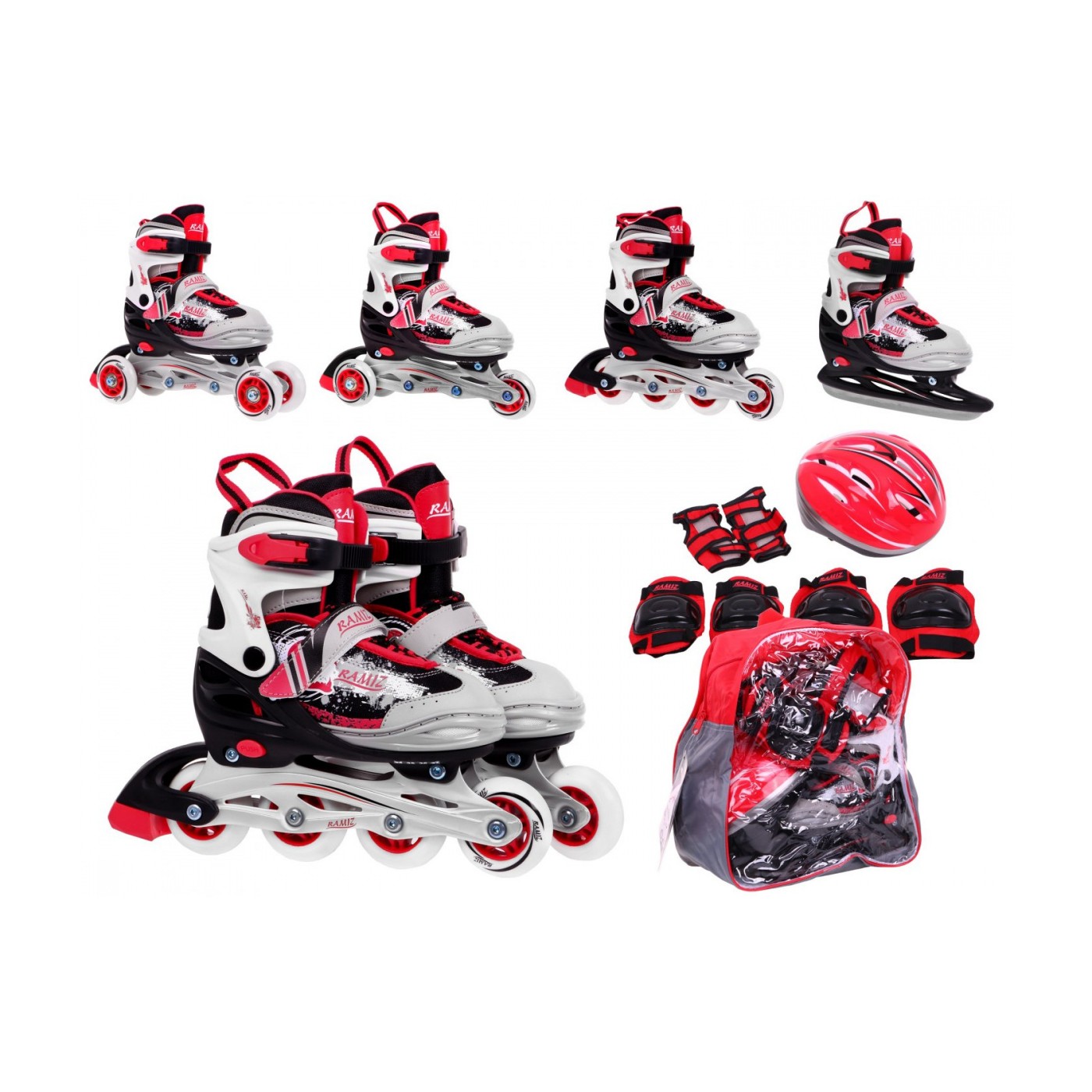 Korčule,  inlinekorčule, Sada 4v1 34-37 Červené