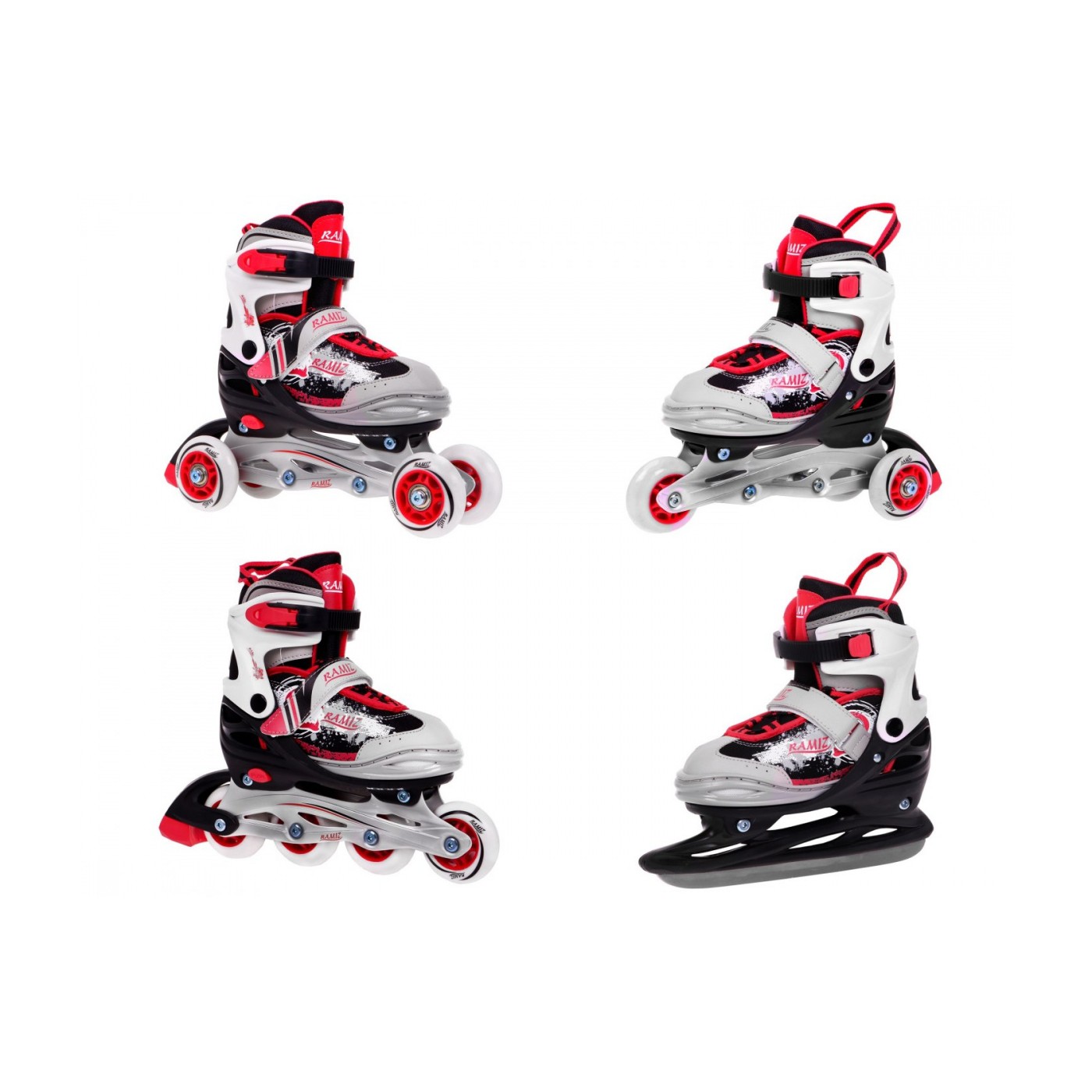 Korčule,  inlinekorčule, Sada 4v1 34-37 Červené