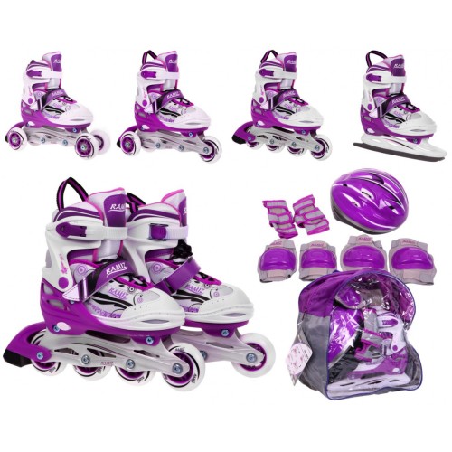 Korčule,  inline korčule, Sada 4v1 34-37 Fialové