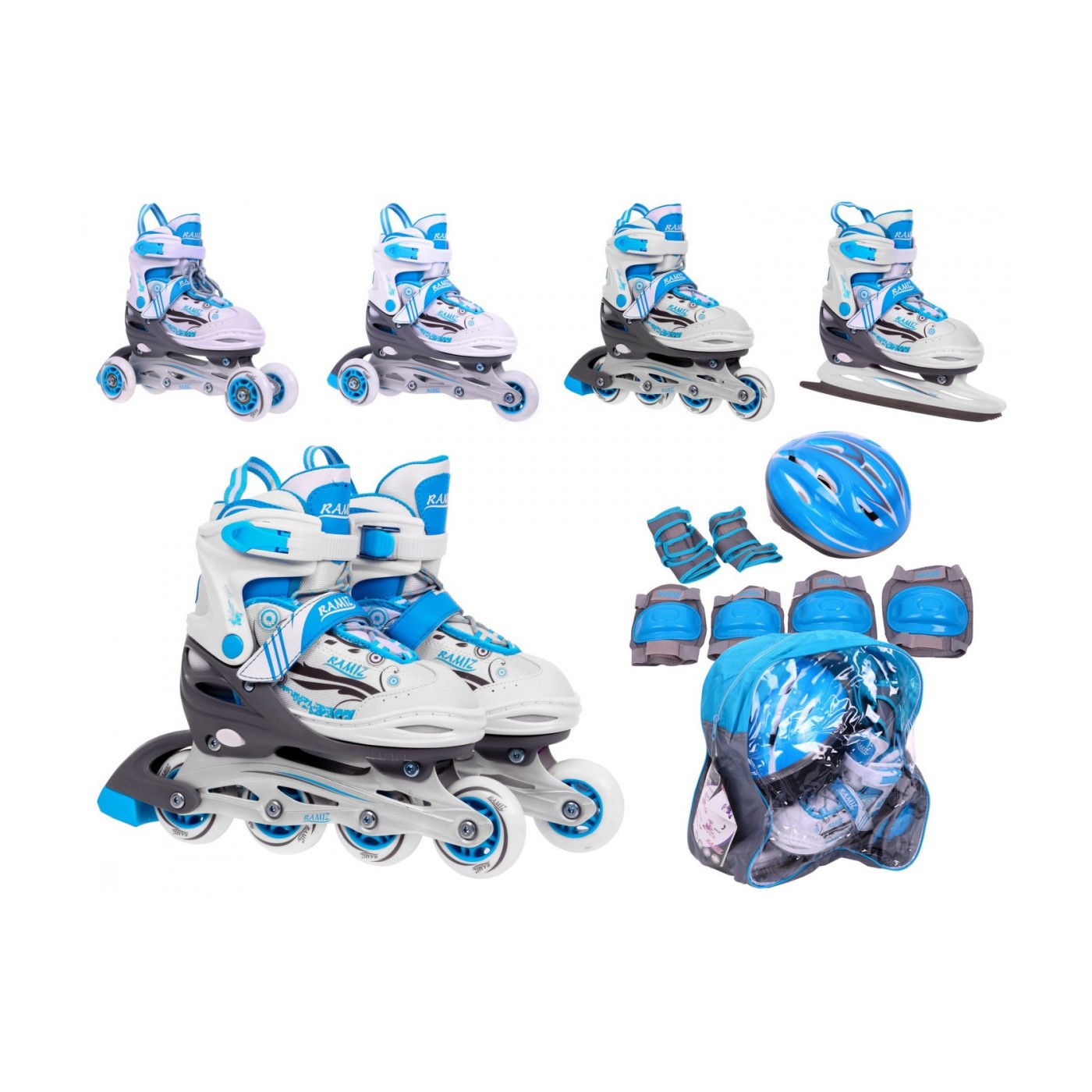 Korčule,  inline korčule, Sada 4v1 34-37 Modré