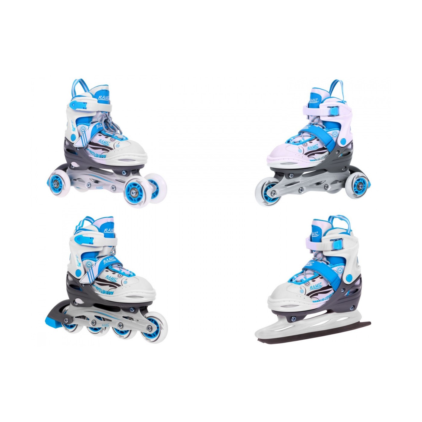 Korčule,  inline korčule, Sada 4v1 34-37 Modré