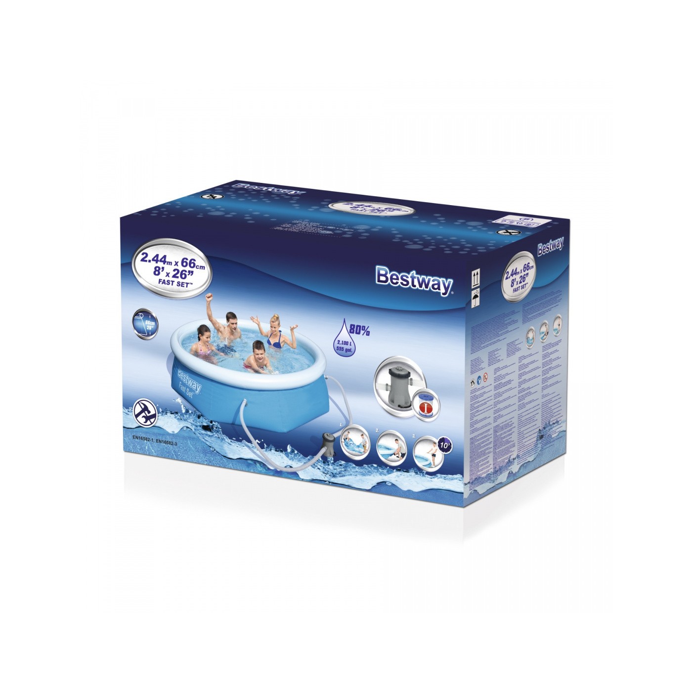 Bazén expanzný 8FT 244x66cm BESTWAY + Pumpa + Filter + Opravná záplata