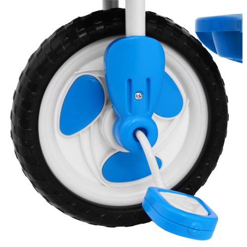 3-kolesový detský bicykel Blue Elephant + zvuky + strieška + zábrana + opierka na nohy + rukoväť + úložný priestor