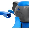 3-kolesový detský bicykel Blue Elephant + zvuky + strieška + zábrana + opierka na nohy + rukoväť + úložný priestor