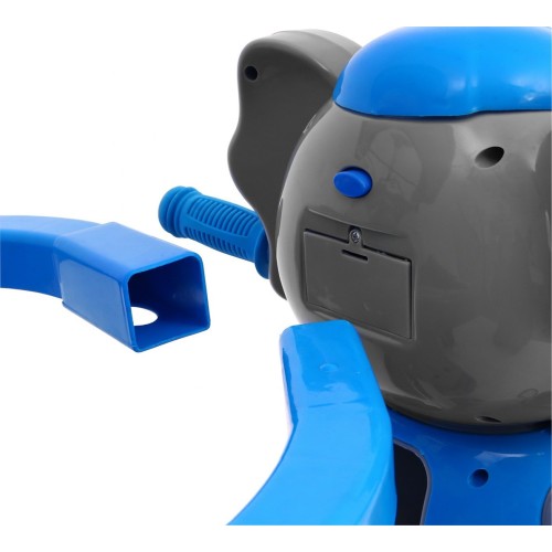 3-kolesový detský bicykel Blue Elephant + zvuky + strieška + zábrana + opierka na nohy + rukoväť + úložný priestor