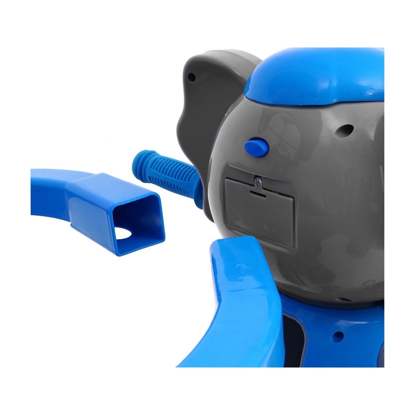 3-kolesový detský bicykel Blue Elephant + zvuky + strieška + zábrana + opierka na nohy + rukoväť + úložný priestor