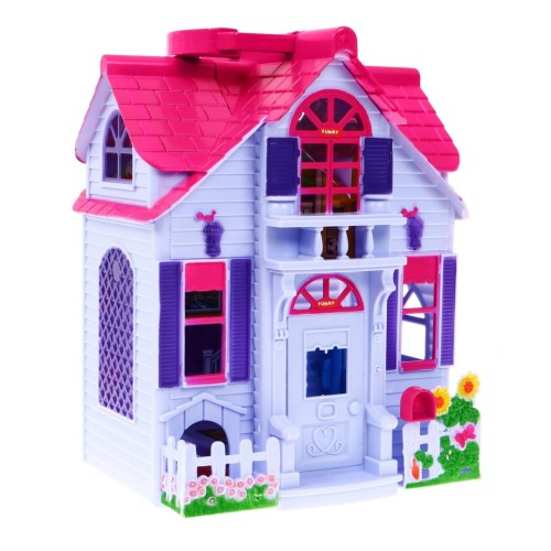 Skladací domček pre deti 3+ Fialový + Figúrky rodiny + Psík + Nábytok + 2 poschodia