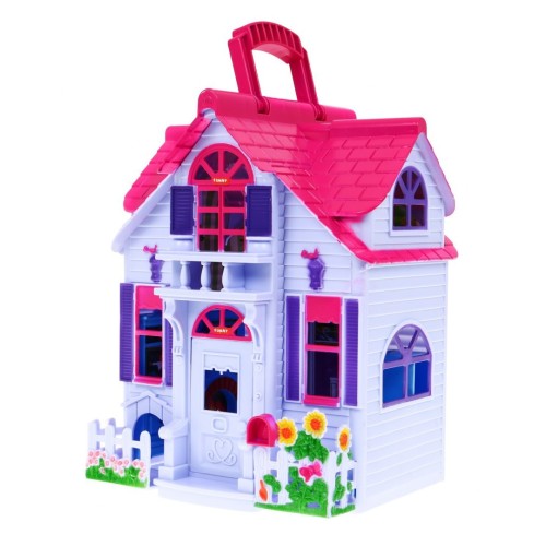 Skladací domček pre deti 3+ Fialový + Figúrky rodiny + Psík + Nábytok + 2 poschodia