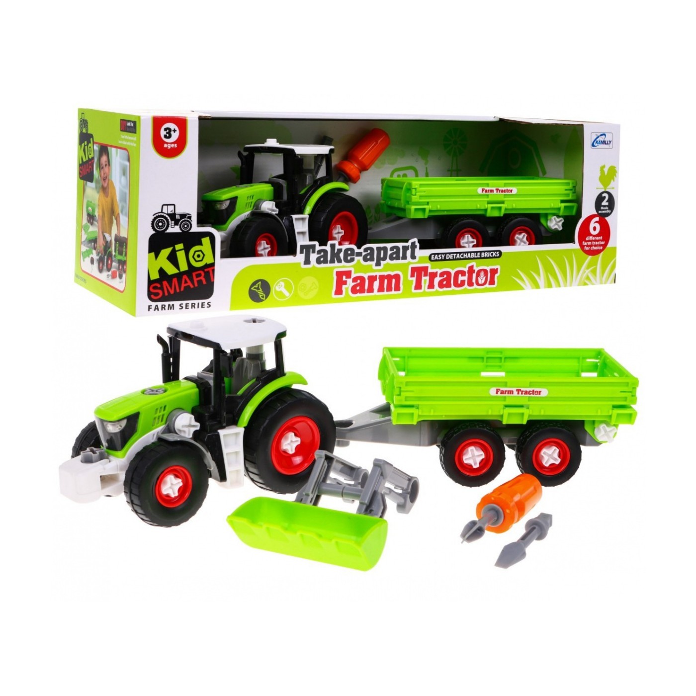 Rozoberateľný Traktor s prívesom pre deti 3+ Skrutkovač + Skrutkovač + Buldozér