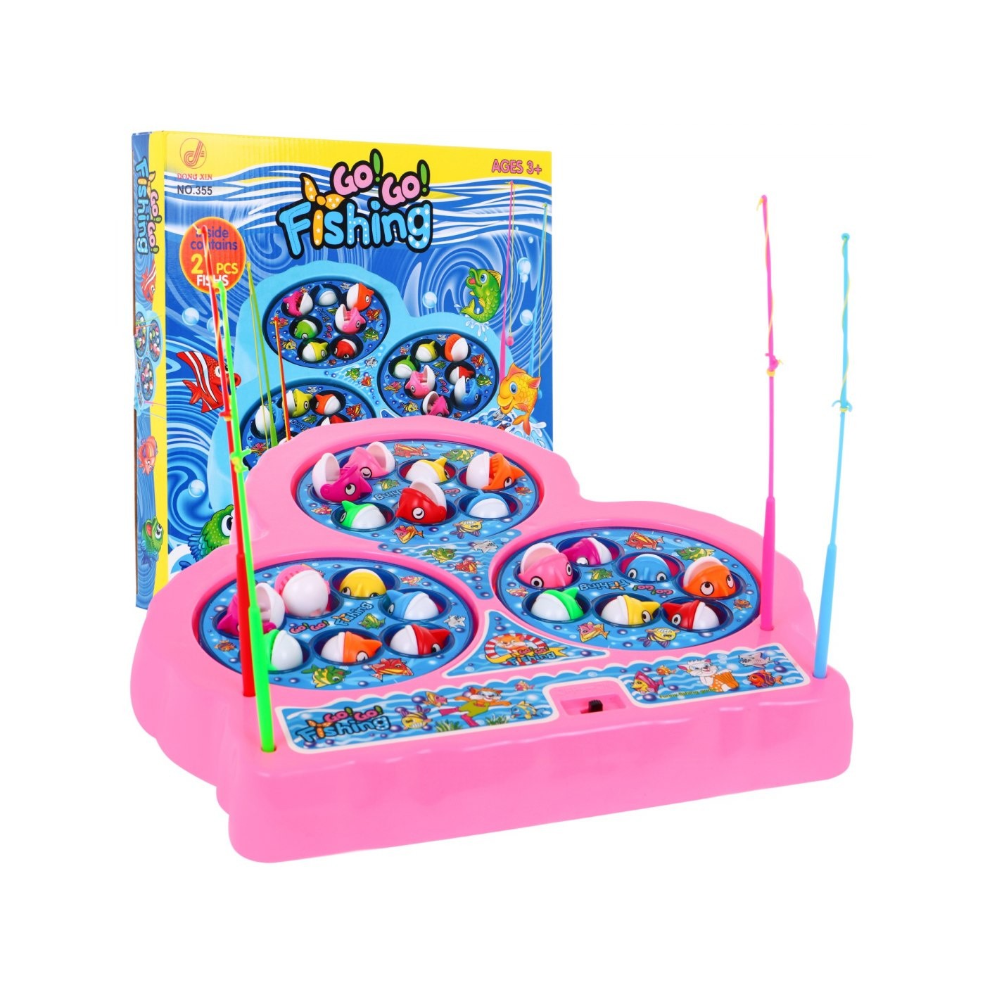 Zručnostná hra Rybárčenie pre deti 3+ ružová + 21 farebných Rybiek + 4 Udice + Doska s 3 rybníkmi