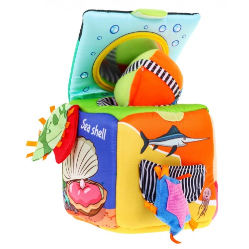 Senzorická kocka "Morský svet" pre deti 18m+ Materiálová hračka + Zvončeky