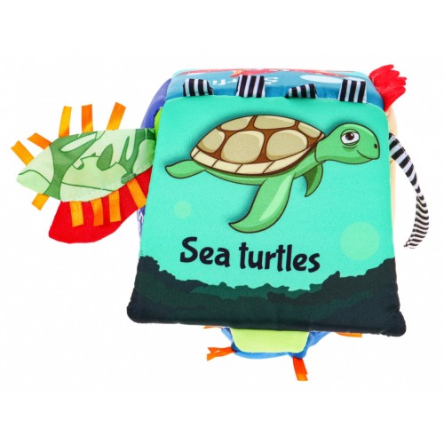 Senzorická kocka "Morský svet" pre deti 18m+ Materiálová hračka + Zvončeky