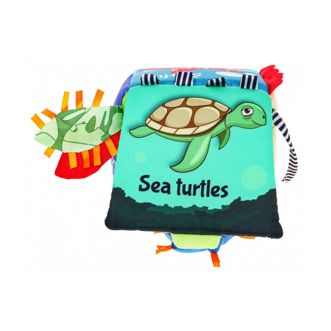 Senzorická kocka "Morský svet" pre deti 18m+ Materiálová hračka + Zvončeky