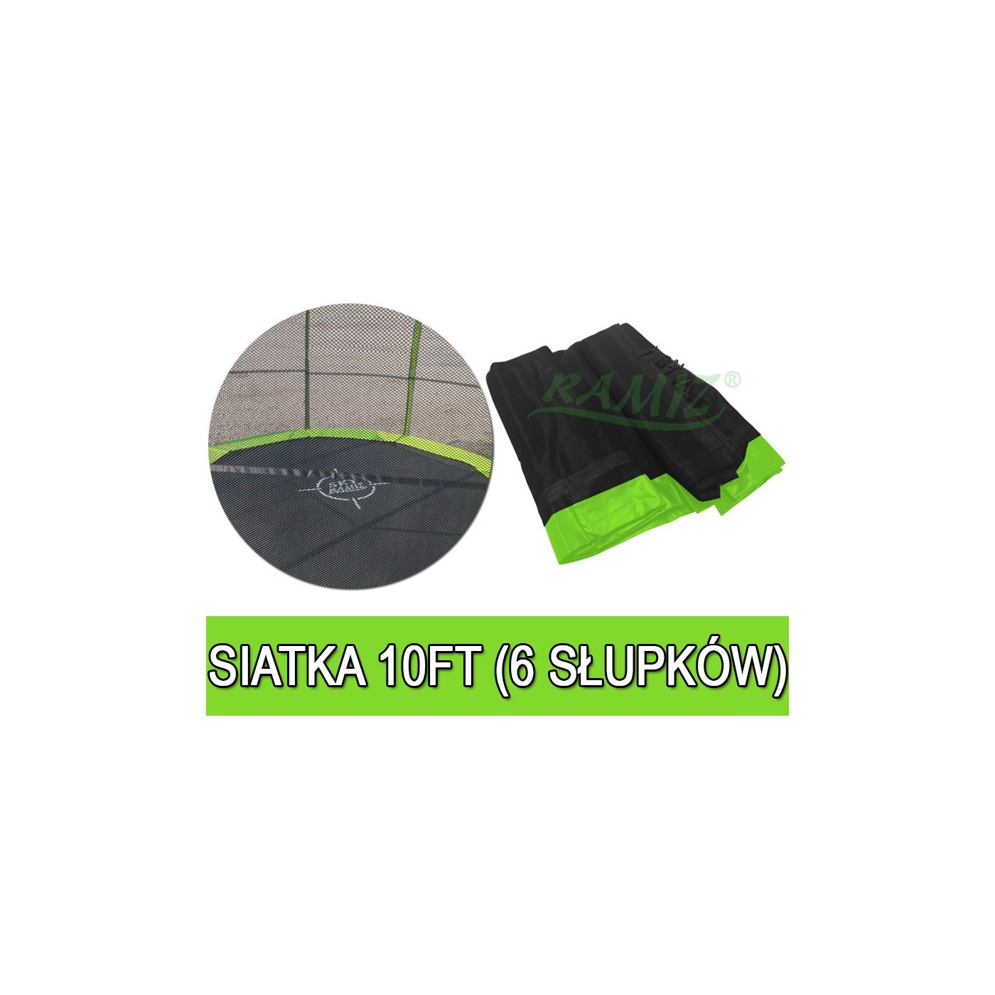 Ochranná sieť SkyRamiz Zelená na záhradnú trampolínu 305cm/10FT 6 puzdier na stĺpiky