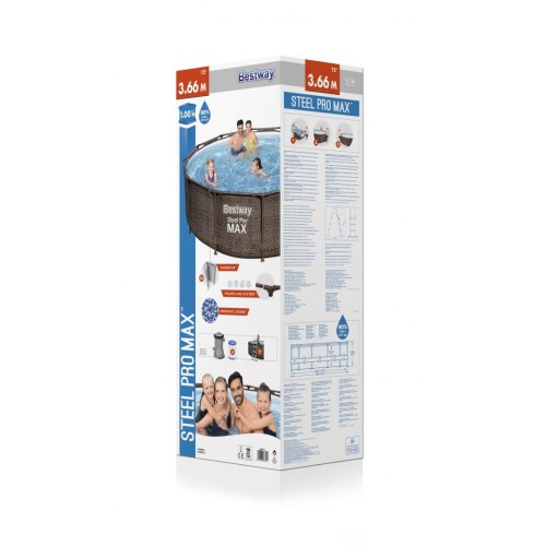 Bazén rámový Steel Pro MAX 366x100 Hnedý 12FT BESTWAY 4w1 + Čerpadlo Filter + Rebrík