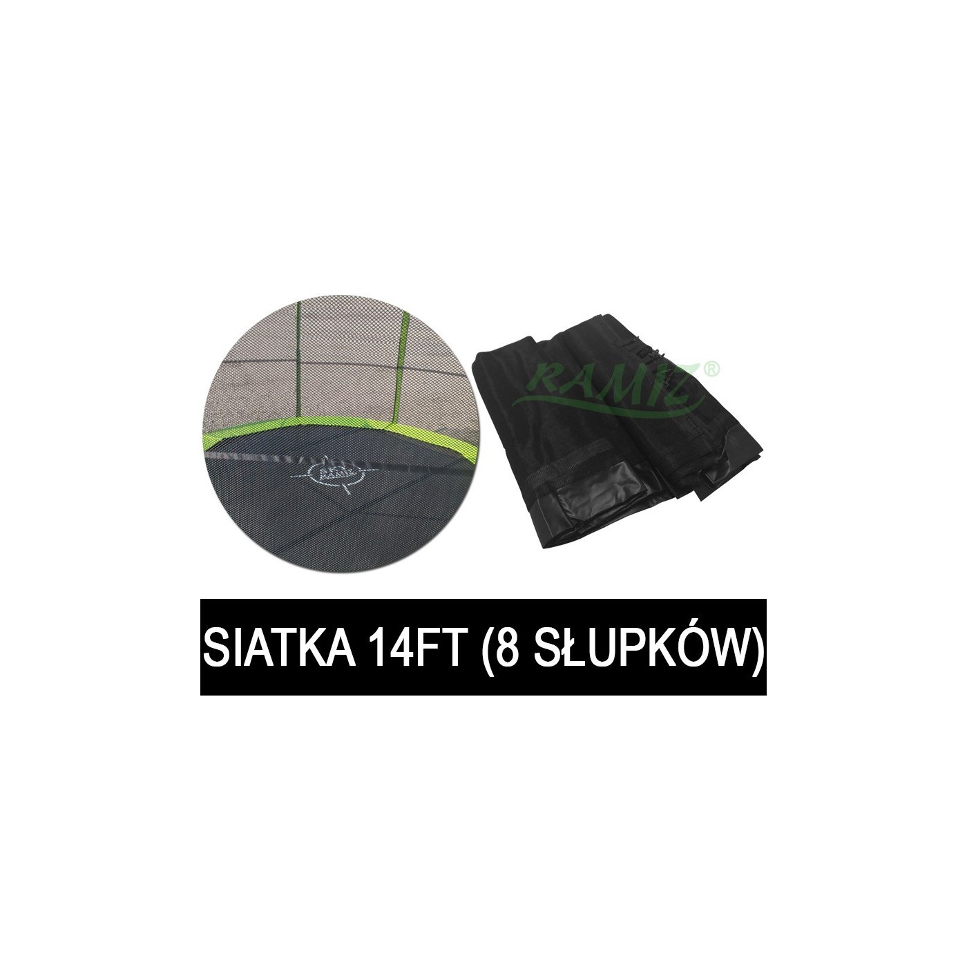 Ochranná sieť SkyRamiz Čierna na záhradnú trampolínu 427cm/14FT 8 puzdier na stĺpiky