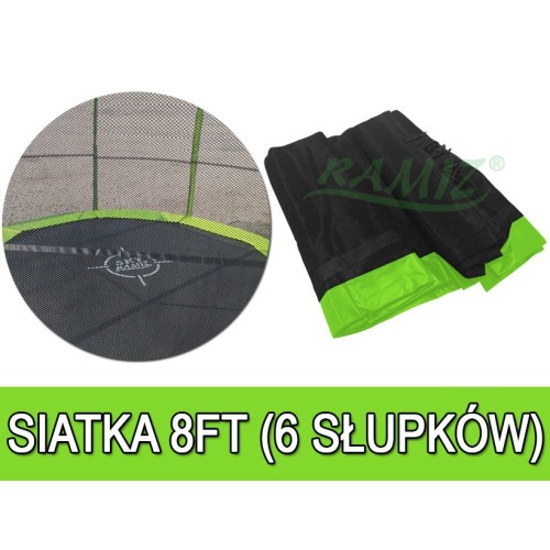 Ochranná sieť SkyRamiz Zelená na záhradnú trampolínu 244cm/8FT 6 puzdier na stĺpiky