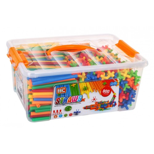 Farebné Stavebnicové slamky pre deti 3+ Budovanie 3D modelov + Kufor + Rúrky Spojky 800 ks.