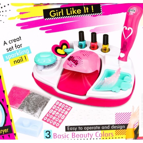 Súprava na manikúru pre dievčatko 5+ Trblietavé nechty + Sušič s príslušenstvom