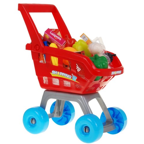 Supermarket pre deti 3+ Červený Hra v obchode 24 ks. Vozík + Tovar + Interaktívny skener