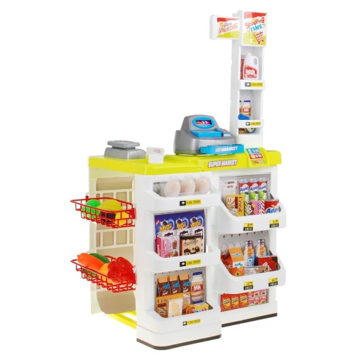 Supermarket pre deti 3+ Tyrkysový Hra v obchode 24 ks. Vozík + Tovar + Interaktívny skener