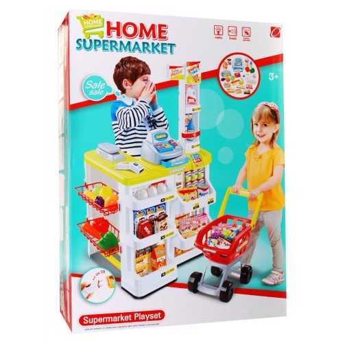 Supermarket pre deti 3+ Tyrkysový Hra v obchode 24 ks. Vozík + Tovar + Interaktívny skener