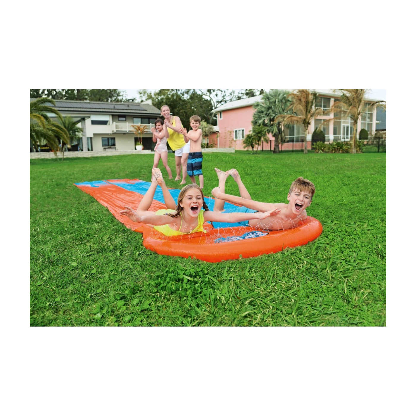 Vodná šmýkačka pre deti 3+ Dvojitá dráha 488cm BESTWAY + Opravná náplasť