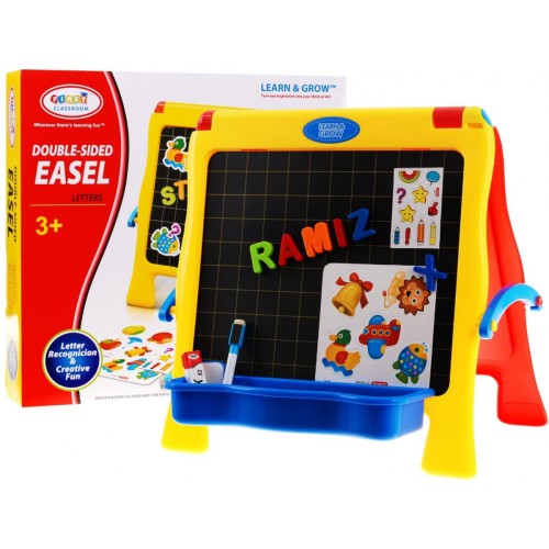 Dvojstranná Vzdelávacia tabuľa 4v1 pre deti 3+ Kriedová doska + Magnetická + Klipy na papier + Príslušenstvo