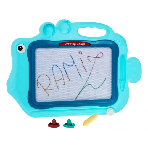 Kresliaca tabuľa Rybka pre deti 3+ Modrá + Farebné kresby + 2 Pečiatky