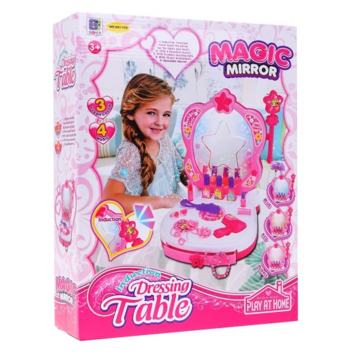 Interaktívny prenosný toaletný stolík pre dievčatká 3+ Zrkadlo + kozmetika + príslušenstvo