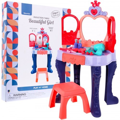 Interaktívny Toaletný stolík pre dievčatká 3+ Magický prútik + Otváracie zrkadlo + Fén + Príslušenstvo 28 ks.