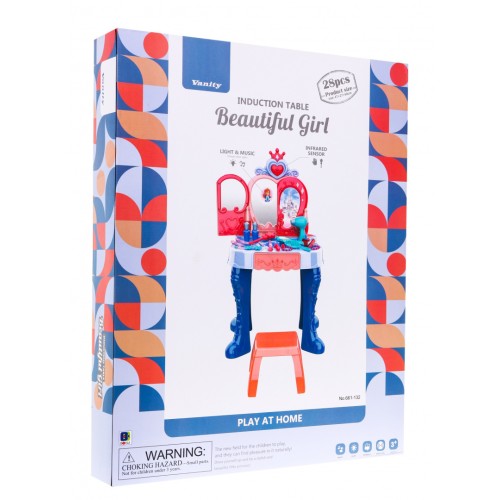 Interaktívny Toaletný stolík pre dievčatká 3+ Magický prútik + Otváracie zrkadlo + Fén + Príslušenstvo 28 ks.