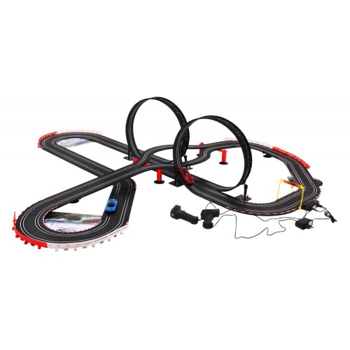 10-metrová pretekárska dráha pre deti 6+ Ovládače + 2 autíčka 1:43 + Svieti + 2 slučky 360