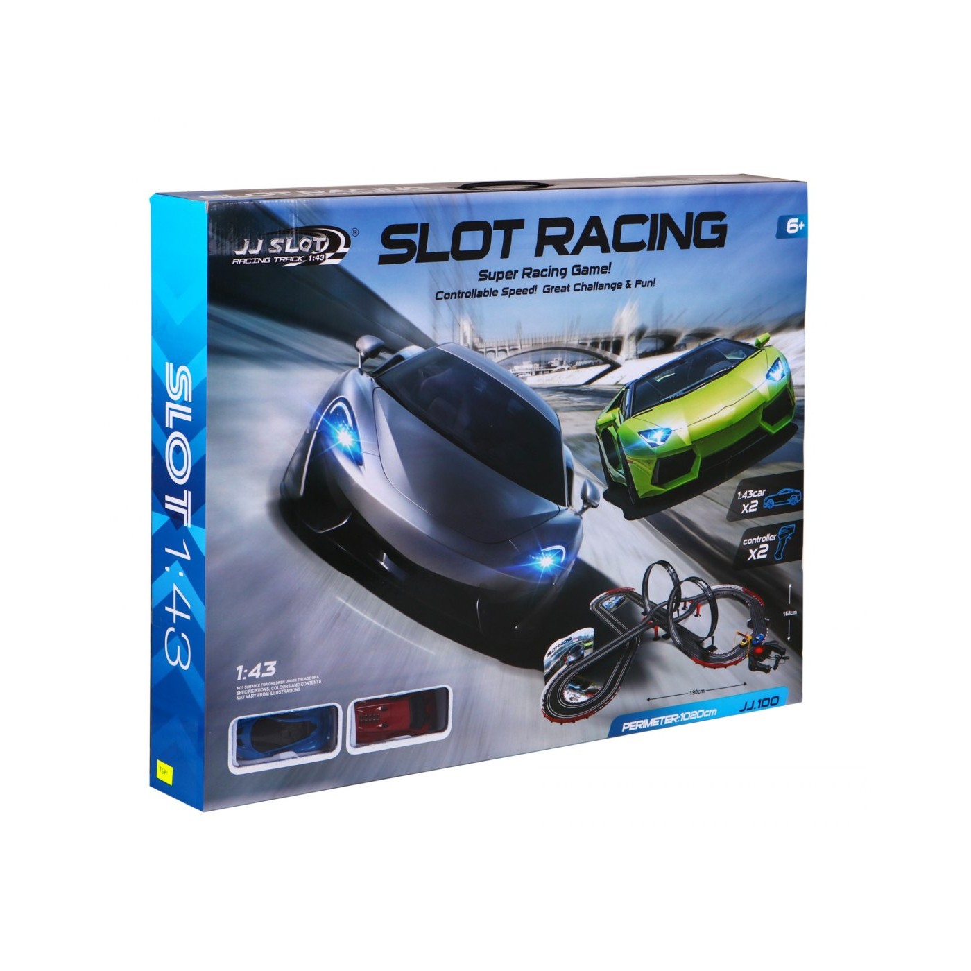 10-metrová pretekárska dráha pre deti 6+ Ovládače + 2 autíčka 1:43 + Svieti + 2 slučky 360