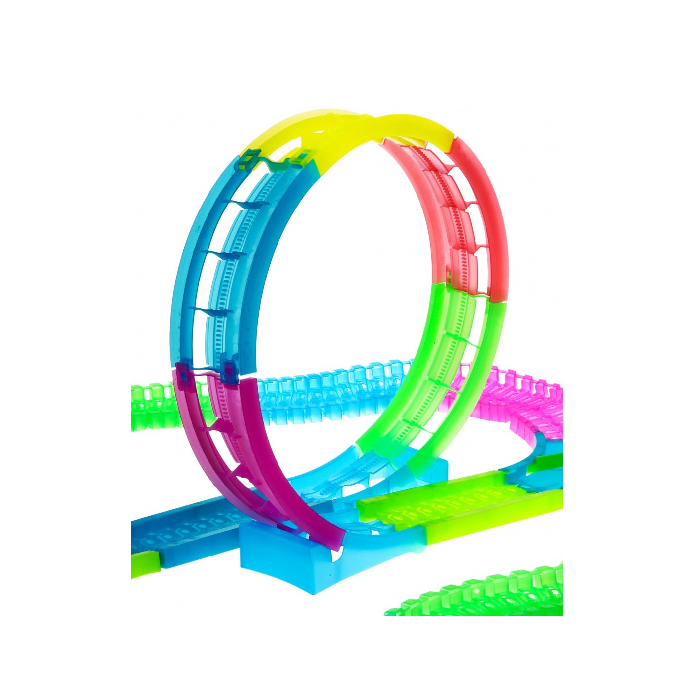 Svietiaca v tme pretekárska dráha pre deti 3+ Autíčko LED + Slučka 360 + Konštrukcia 132 ks.