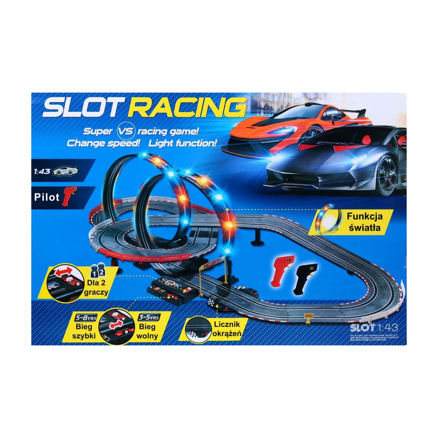 6-metrová pretekárska dráha pre deti 3-8 rokov + Svietiace slučky 360 + 2 autíčka + Počítadlo okruhov