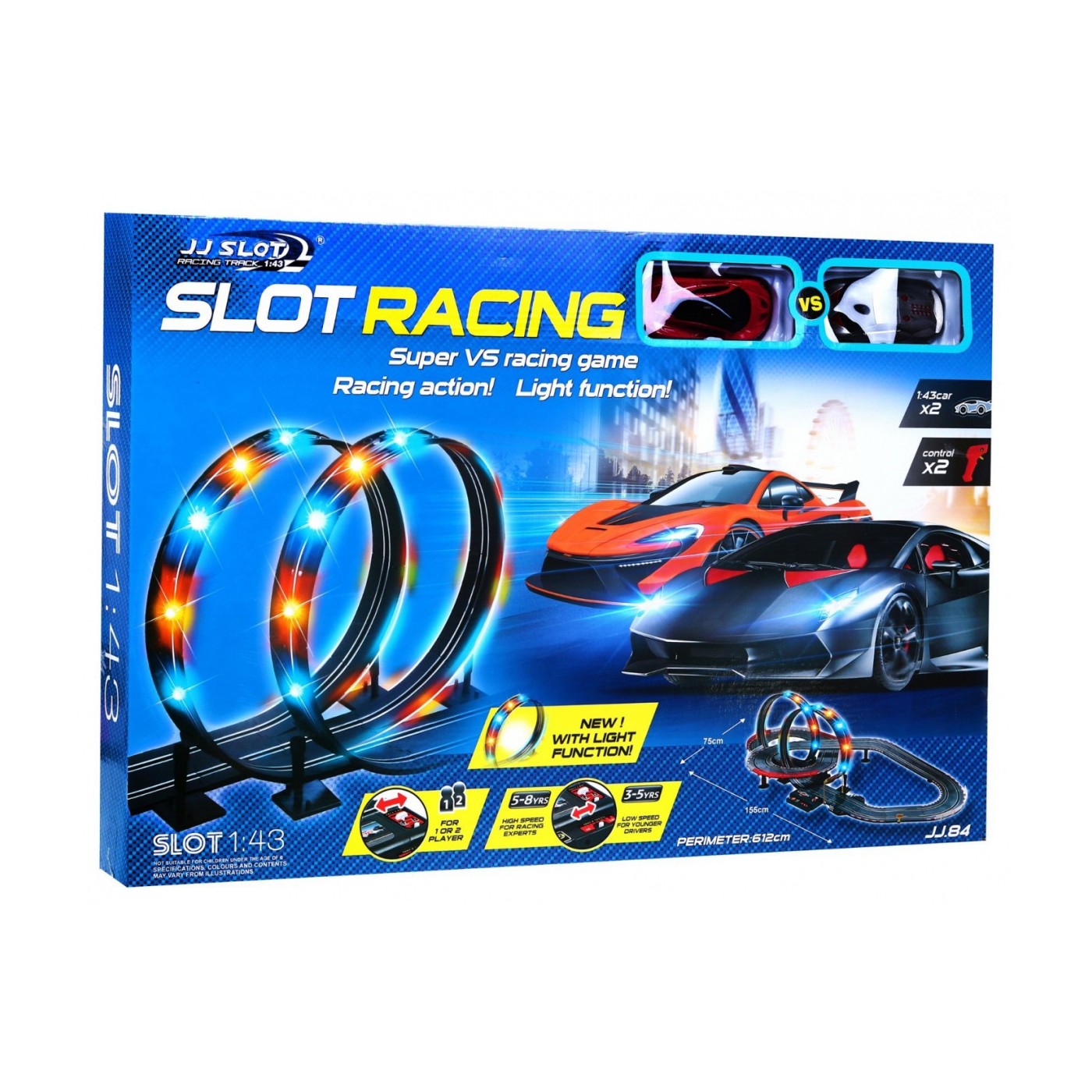 6-metrová pretekárska dráha pre deti 3-8 rokov + Svietiace slučky 360 + 2 autíčka + Počítadlo okruhov