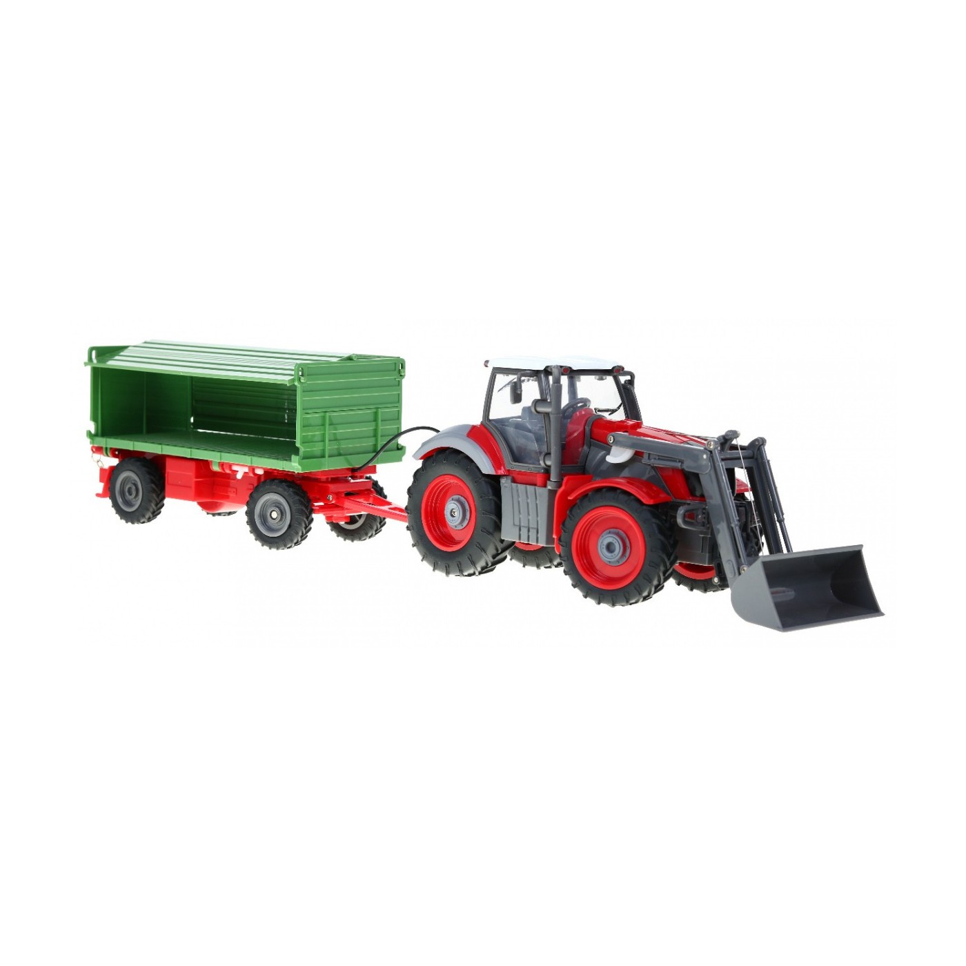 Traktor s bagrom a prívesom pre deti 3+ Diaľkové ovládanie + Pohyblivé časti Červeno-zelený