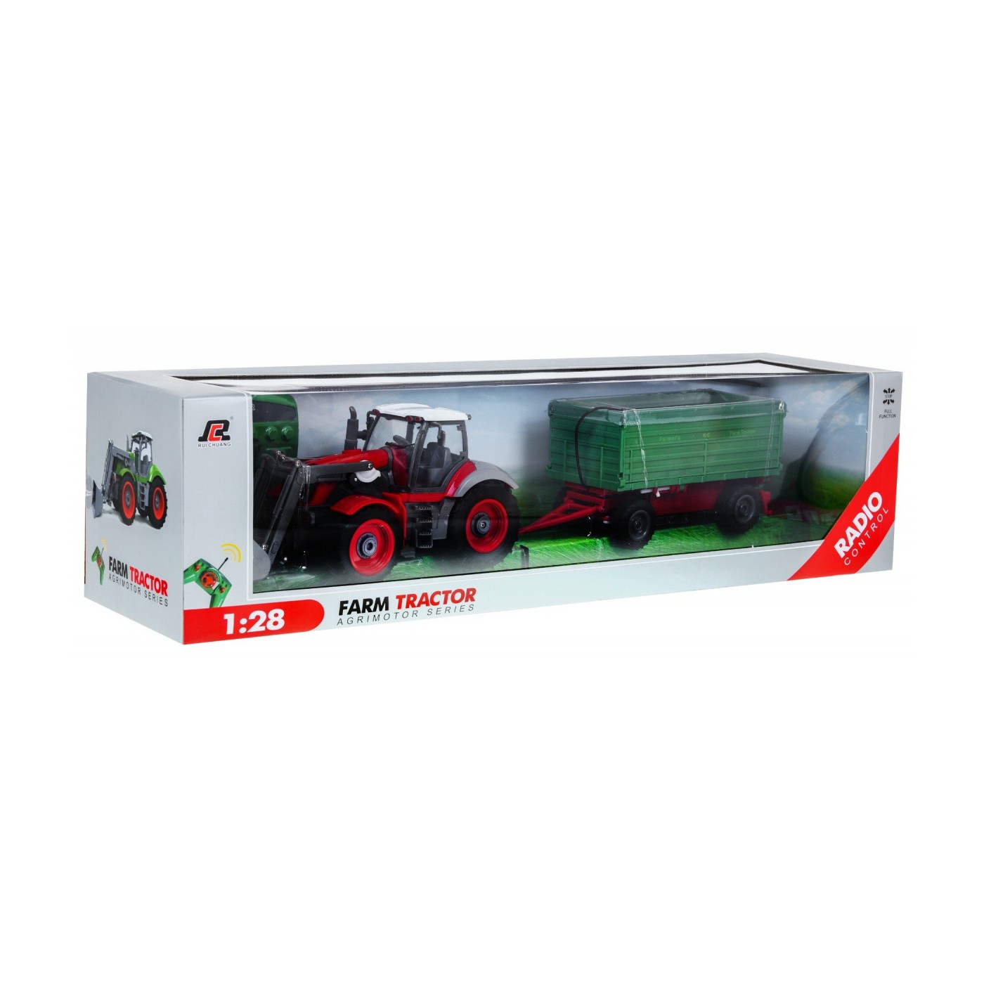 Traktor s bagrom a prívesom pre deti 3+ Diaľkové ovládanie + Pohyblivé časti Červeno-zelený