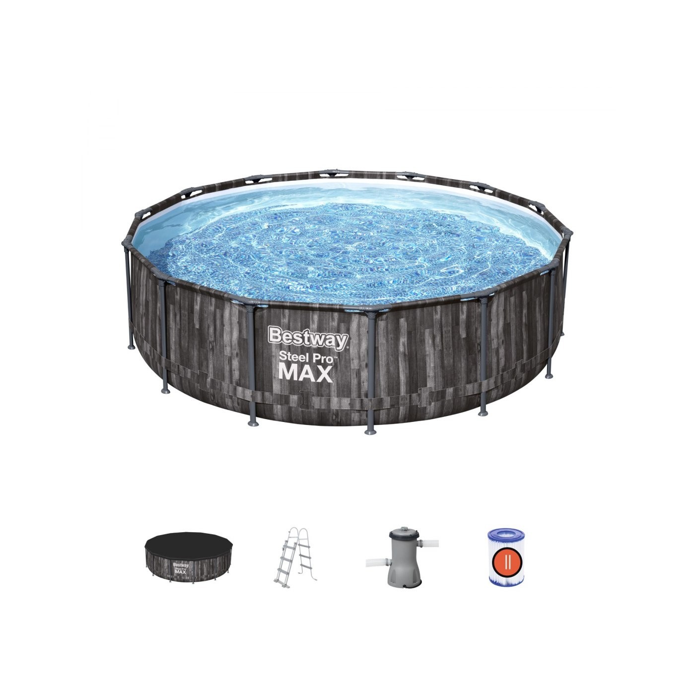 Bazén rámový Steel Pro MAX 427x107 Imitácia Dreva 14FT BESTWAY 5w1 + Čerpadlo + Rebrík