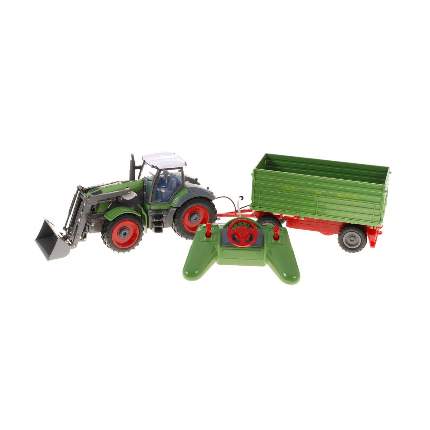 Traktor s bagrom a prívesom pre deti 3+ Diaľkovo ovládaný + Pohyblivé časti Zelený